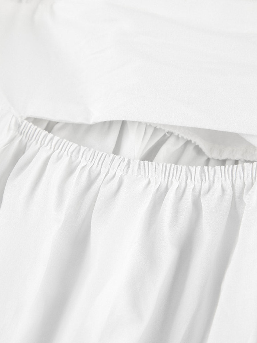 Chemisier plissé à taille élastique, taille haute, à empiècements, à taille nouée, à col rond, couleur unie