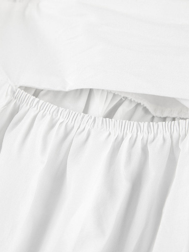 Chemisier plissé à taille élastique, taille haute, à empiècements, à taille nouée, à col rond, couleur unie
