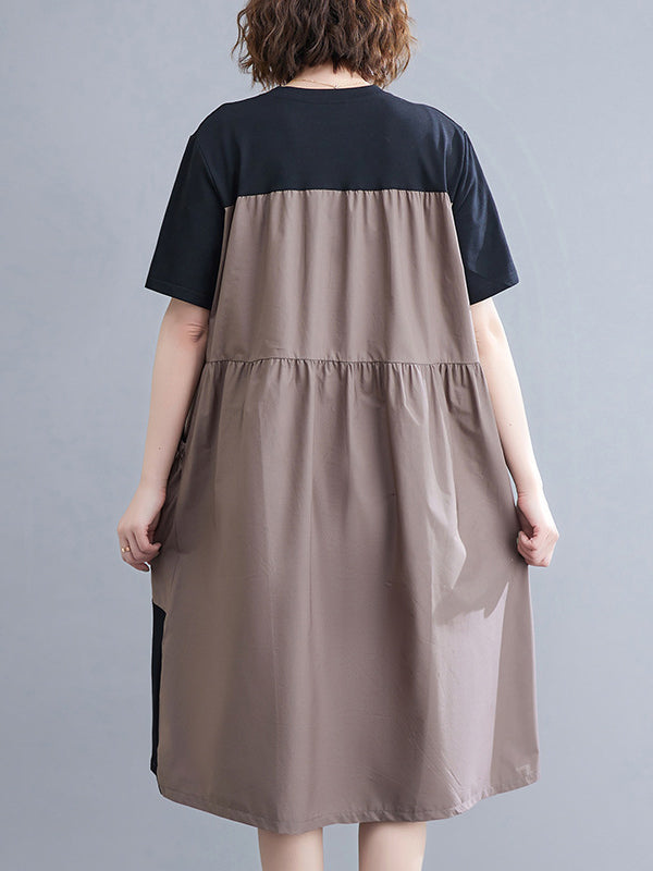 Robe mi-longue ample à empiècements, couleur contrastée