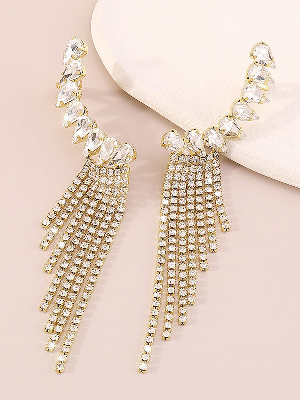 Boucles d'oreilles pendantes géométriques à strass, à pompons