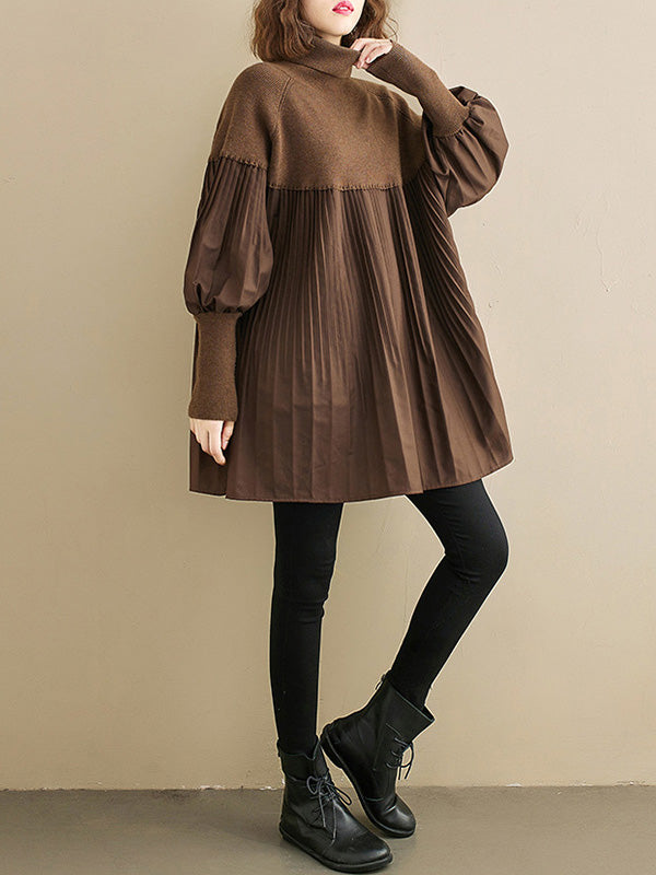 Haut pull à col montant et plis tricotés