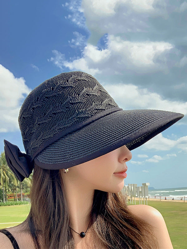 Chapeau anti-UV à larges bords ajourés et nœud