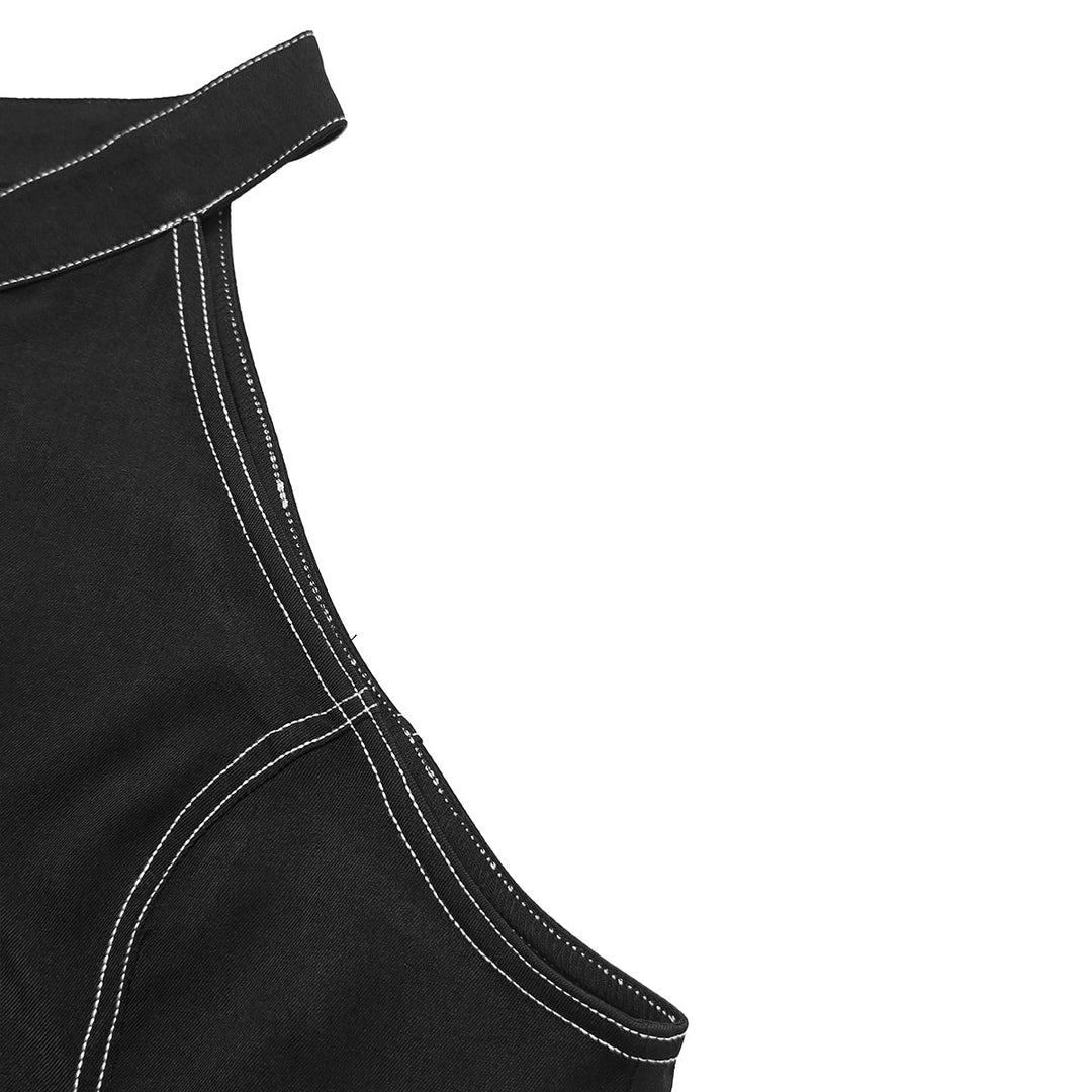 Robe longue plissée coupe trapèze, taille haute, à poches, à fermeture éclair, à col montant, couleur unie
