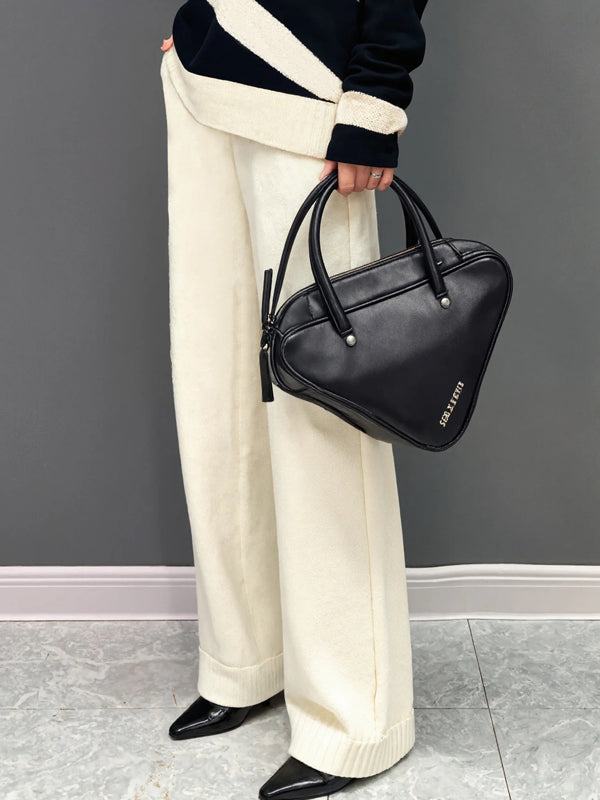 Pantalon ample taille haute, couleur unie