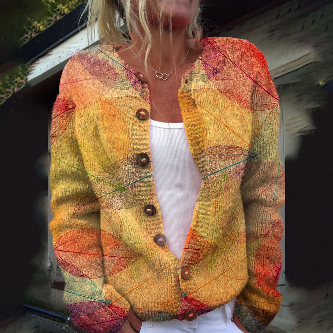 Cardigan en tricot au design de feuilles d'automne pour femmes