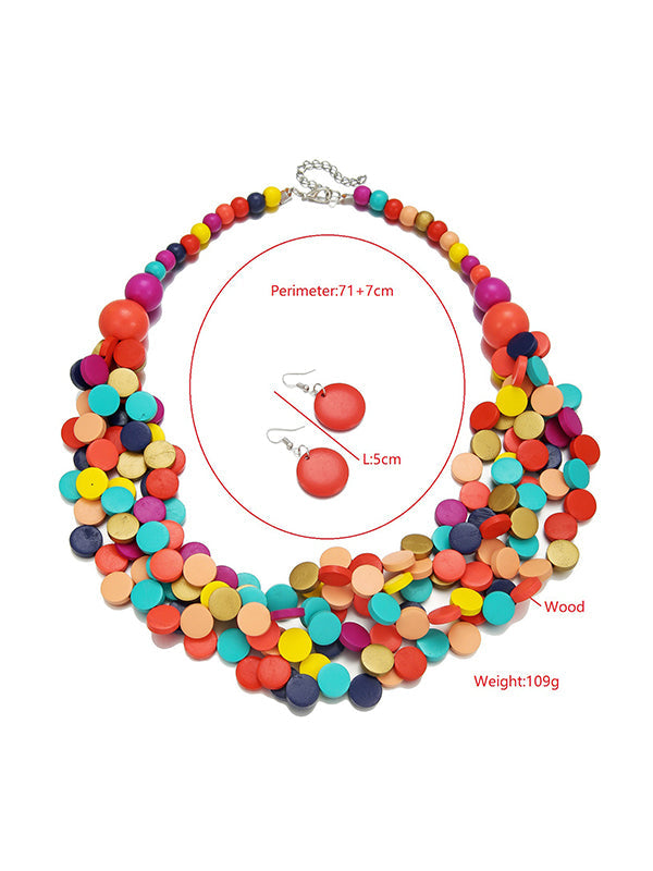 Collier de perles de bois multicouches à charme rustique & Ensemble de boucles d'oreilles