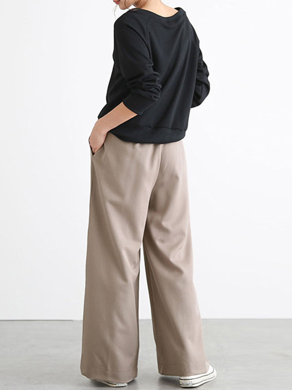Pantalon taille haute à jambes larges, élastique, couleur unie, à empiècements, large côté
