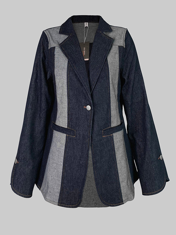 Veste ample à manches longues, à empiècements, à décolleté en V profond, couleur contrastée