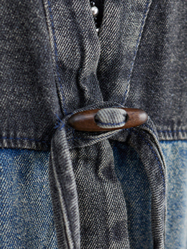 Artistique Rétro Denim Manches Longues Lâche Attaché à empiècements Trench Manteaux