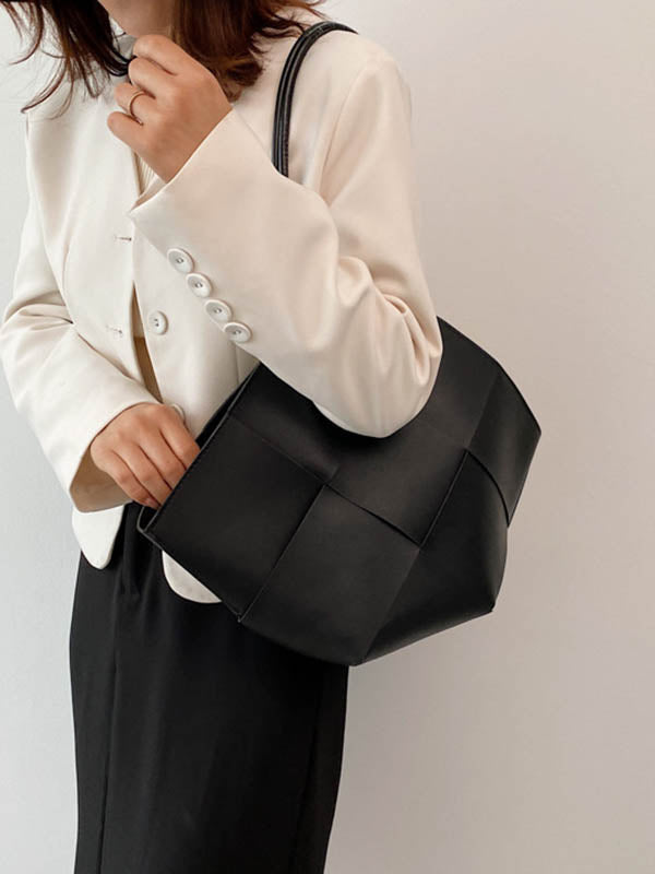 Sac à main géométrique tressé à empiècements, couleur unie