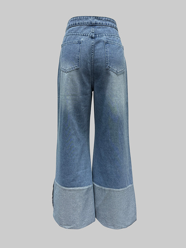 Jean taille haute, à jambes larges, à poches, couleur contrastée
