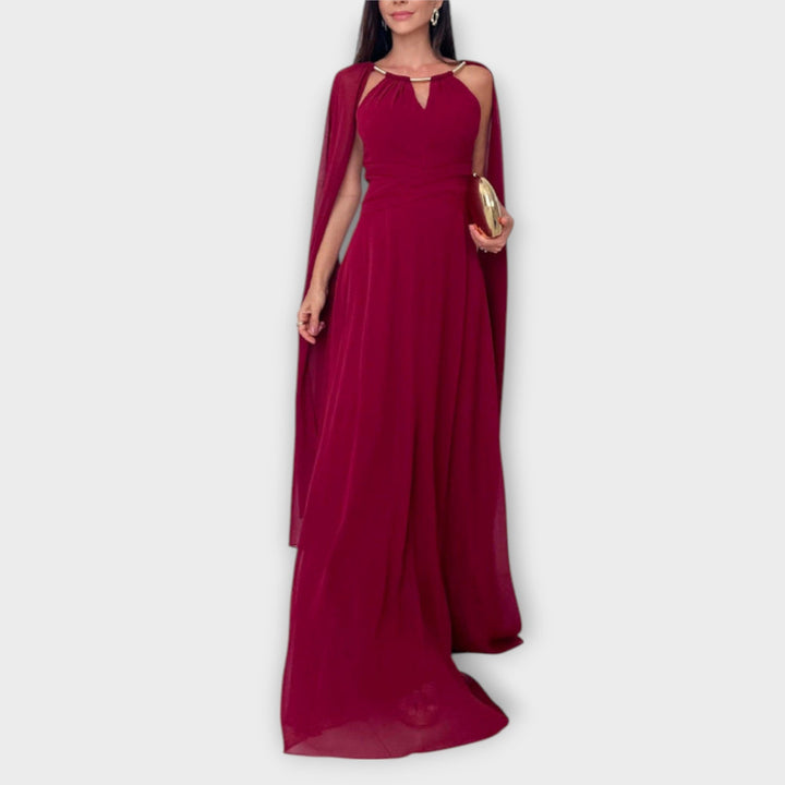 Mabel - Robe maxi élégante avec manches cape et fente haute