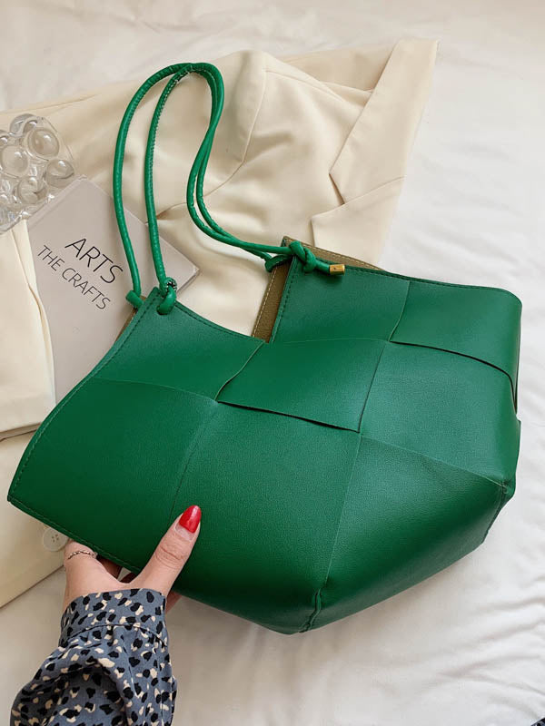 Sac à main géométrique tressé à empiècements, couleur unie