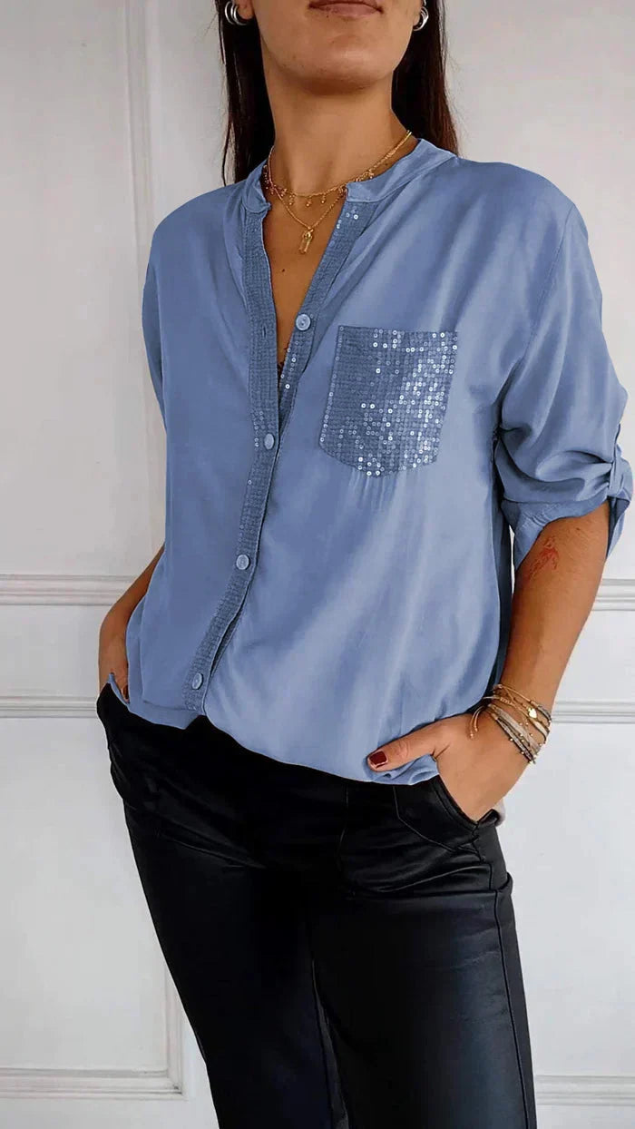 Jasmine | T-shirt élégant à col en V avec des paillettes scintillantes pour femmes