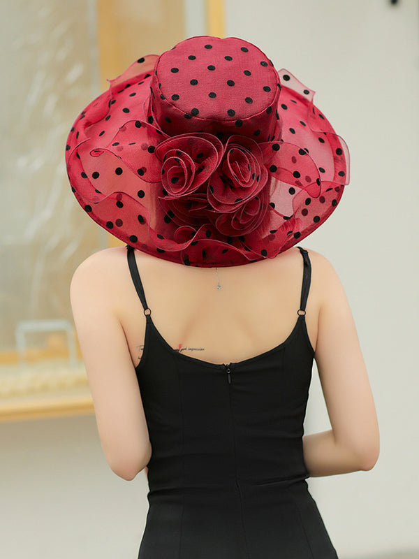 Chapeau de soleil transparent en forme de fleur, en gaze, à pois, à empiècements