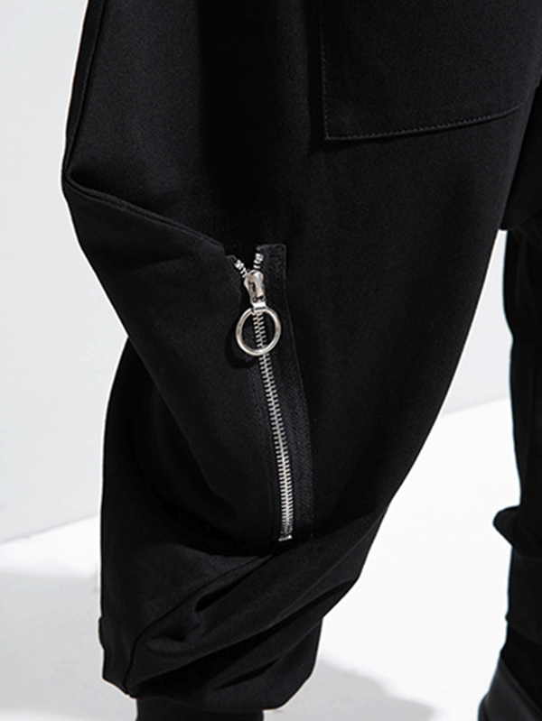 Pantalon sarouel uni ample simple avec fermeture éclair