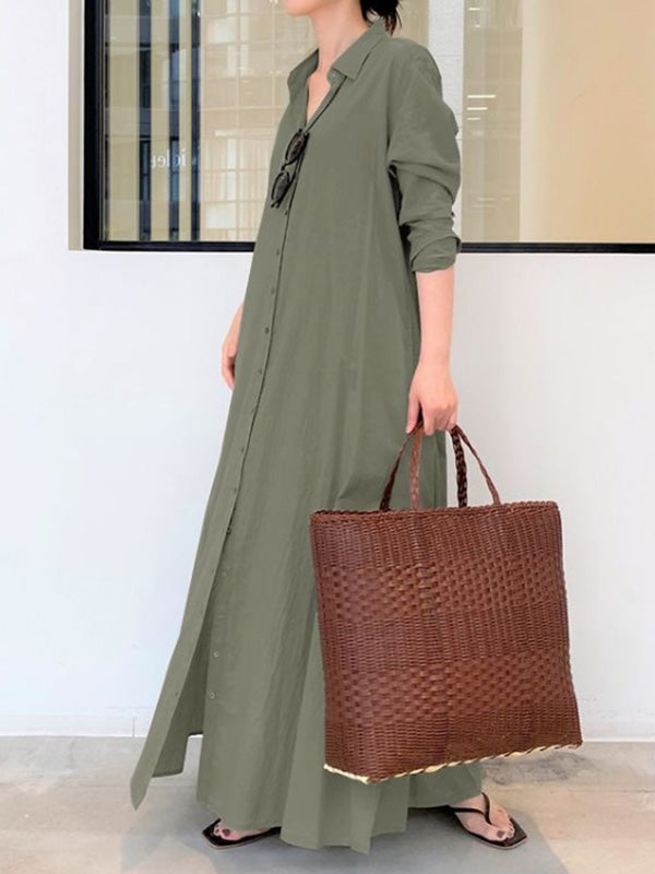 Robe chemise à col revers, couleur unie