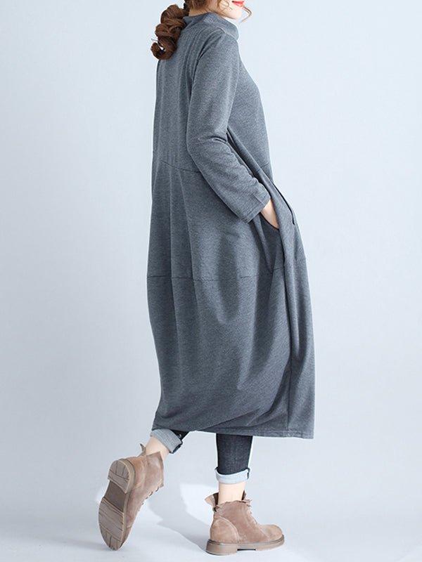 Robe mi-longue décontractée ample grande taille, à capuche, couleur unie