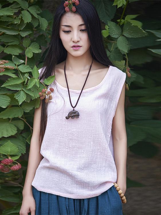 T-shirt sans manches en coton ramie 3 couleurs