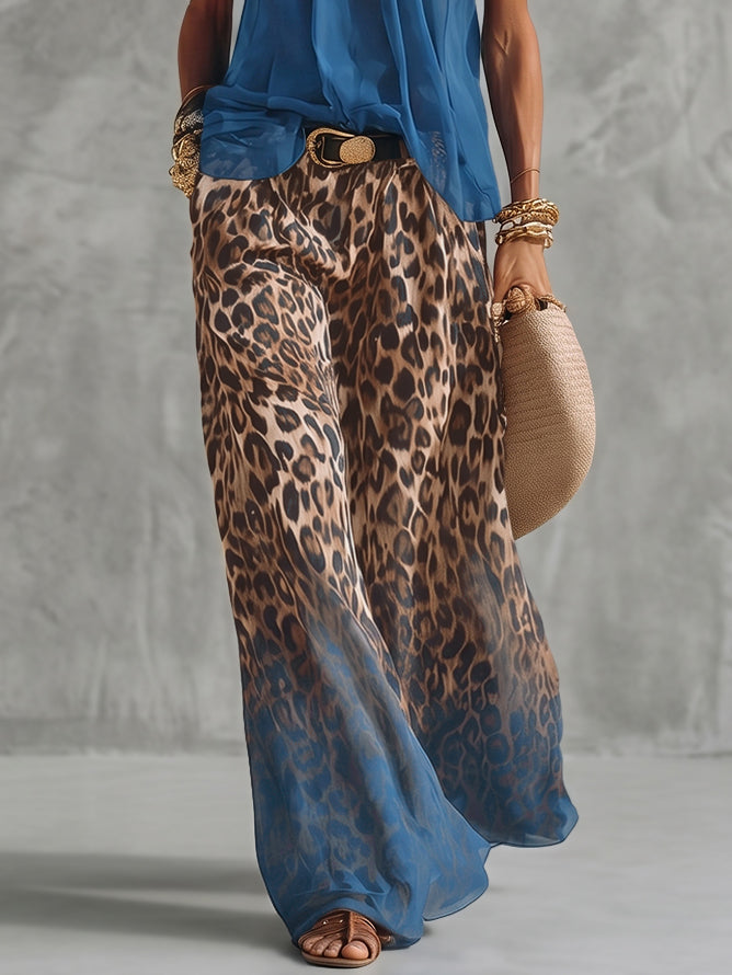 Pantalon taille haute, en dégradé, à imprimé léopard