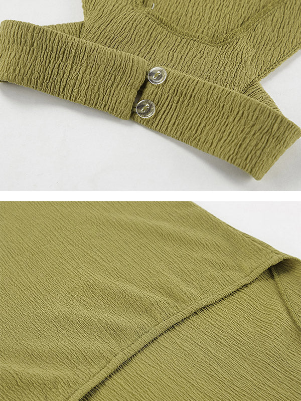 Ensemble deux pièces plissé sans manches, gilet asymétrique à col haut + pantalon à jambes larges, couleur unie
