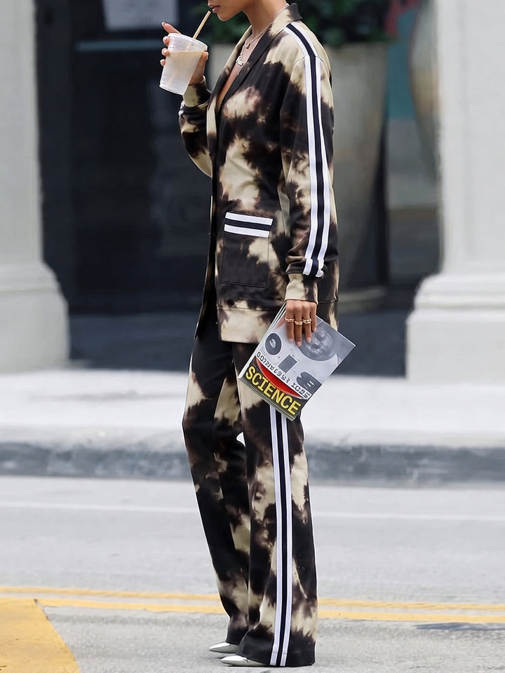 Pantalon rayé tie-dye, à poches, à jambes larges, taille haute, couleur contrastée