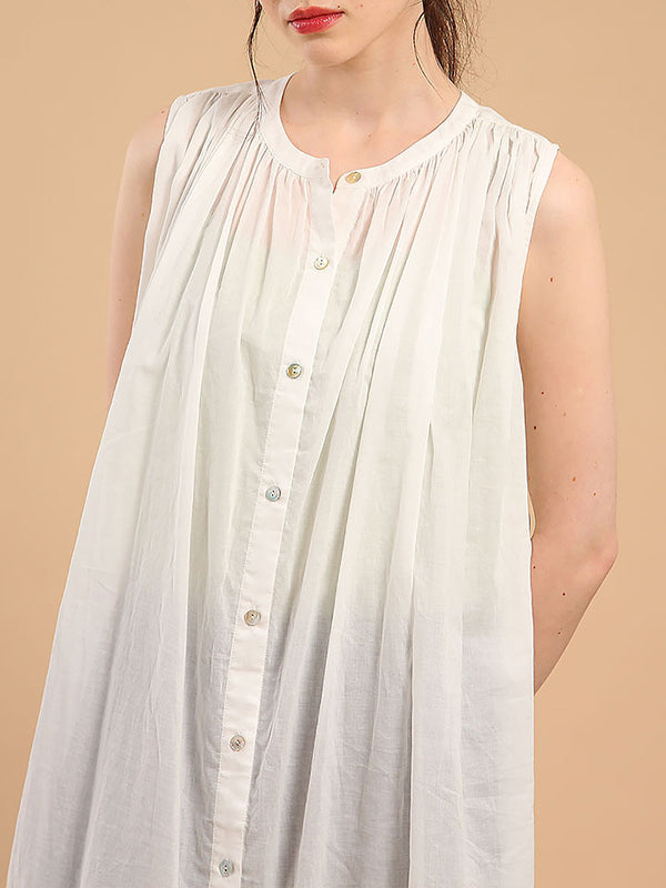 Robe mi-longue ample plissée transparente sans manches, à col rond
