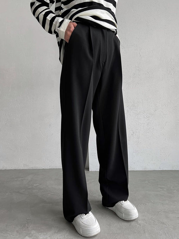 Pantalon ample taille haute, sans ceinture, couleur unie