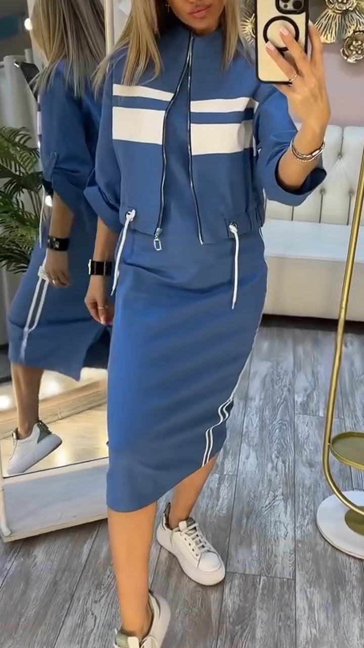 Feyra™ - Ensemble décontracté et élégant avec robe à col rond et veste pour femmes