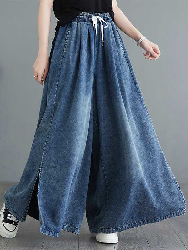 Pantalon ample fendu sur le côté à jambes larges, à cordon de serrage
