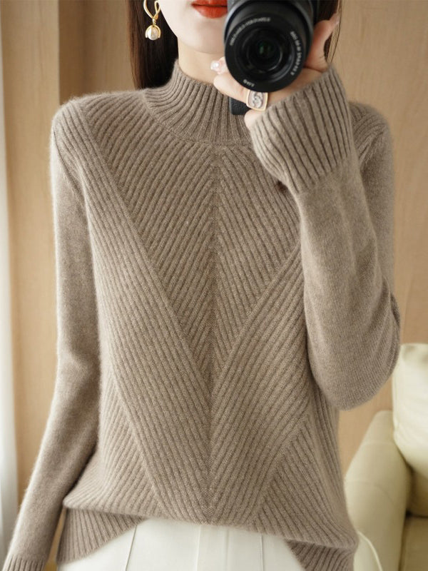 Pull urbain à manches longues et demi-col roulé de couleur unie