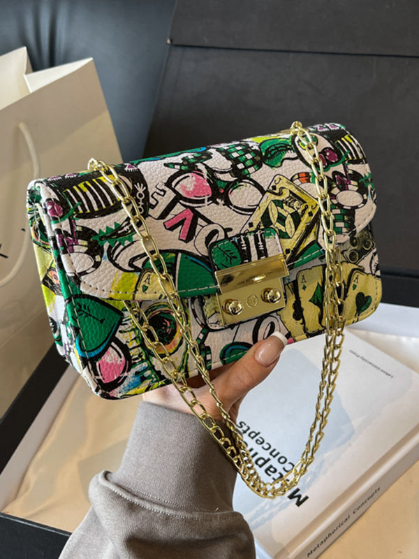 Sac bandoulière imprimé à chaîne, à fermeture éclair