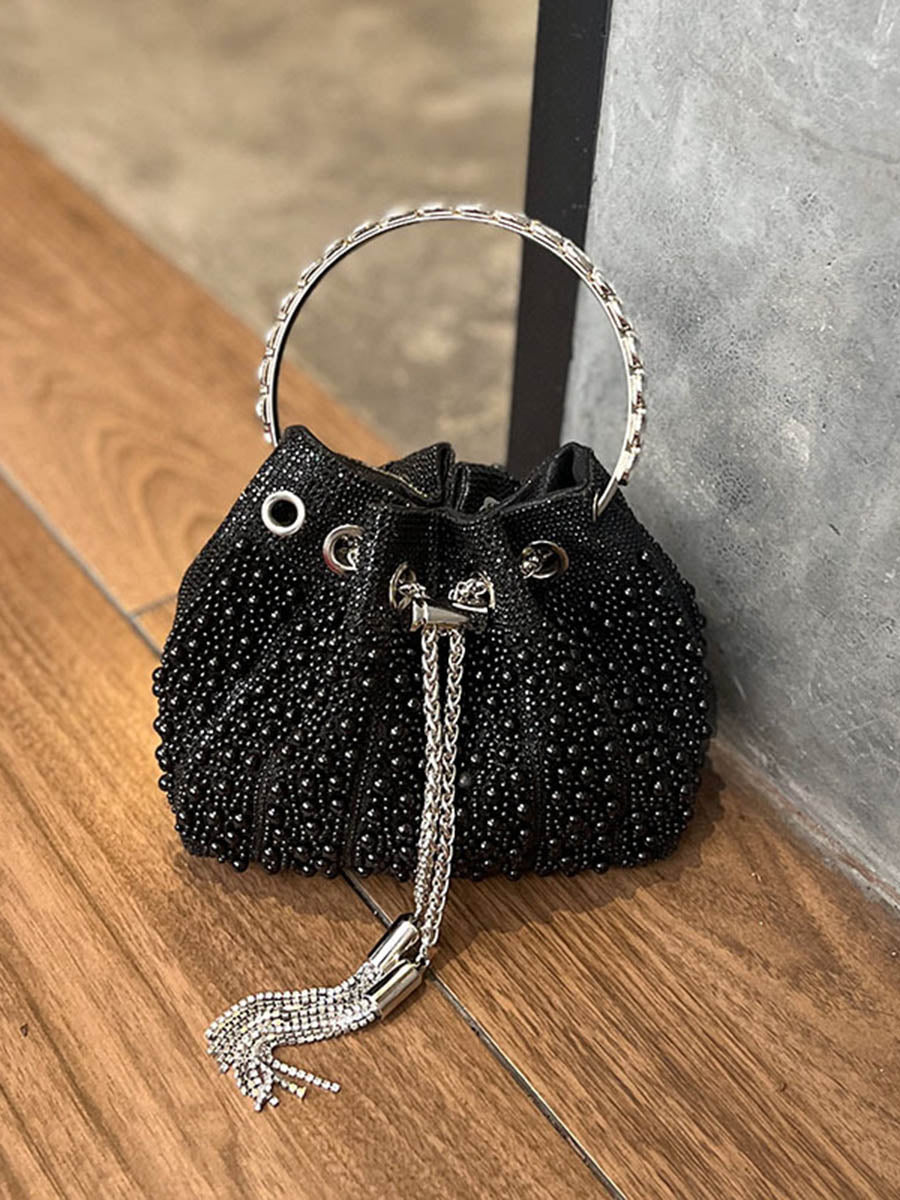 Sac à main ajouré géométrique à strass, à cordon de serrage