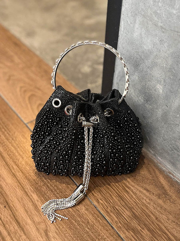 Sac à main ajouré géométrique à strass, à cordon de serrage