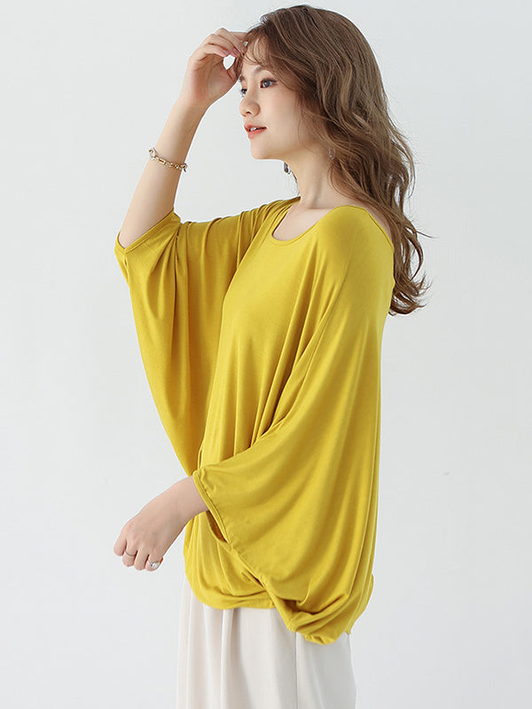 Chemise ample vintage, à col rond, à manches chauve-souris