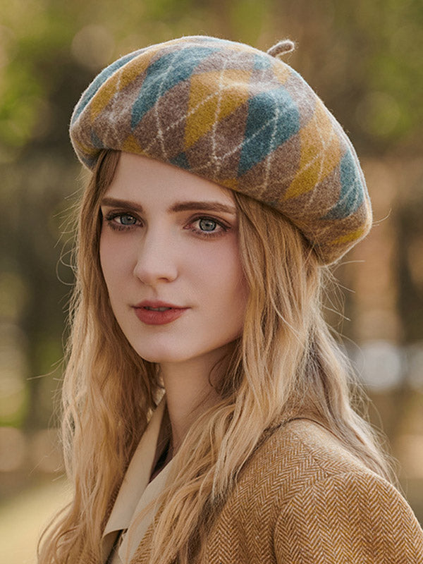 Béret vintage en laine, couleur contrastée