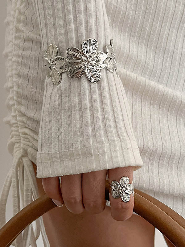 Parure bracelet et bague géométrique en forme de fleur