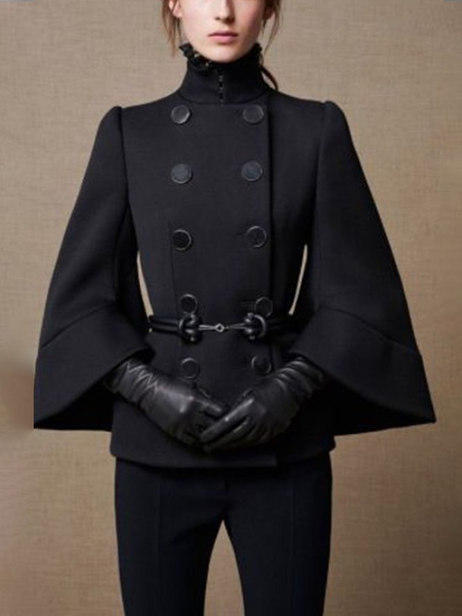 Vestes évasées à boutons, couleur unie, col montant – Manteau en laine d'avoine