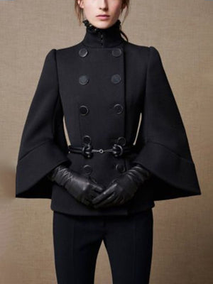 Vestes évasées à boutons, couleur unie, col montant – Manteau en laine d'avoine