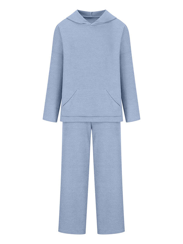 Ensemble deux pièces ample à col rond, à capuche, à manches longues, à cordon de serrage, couleur unie – pull + haut + pantalon