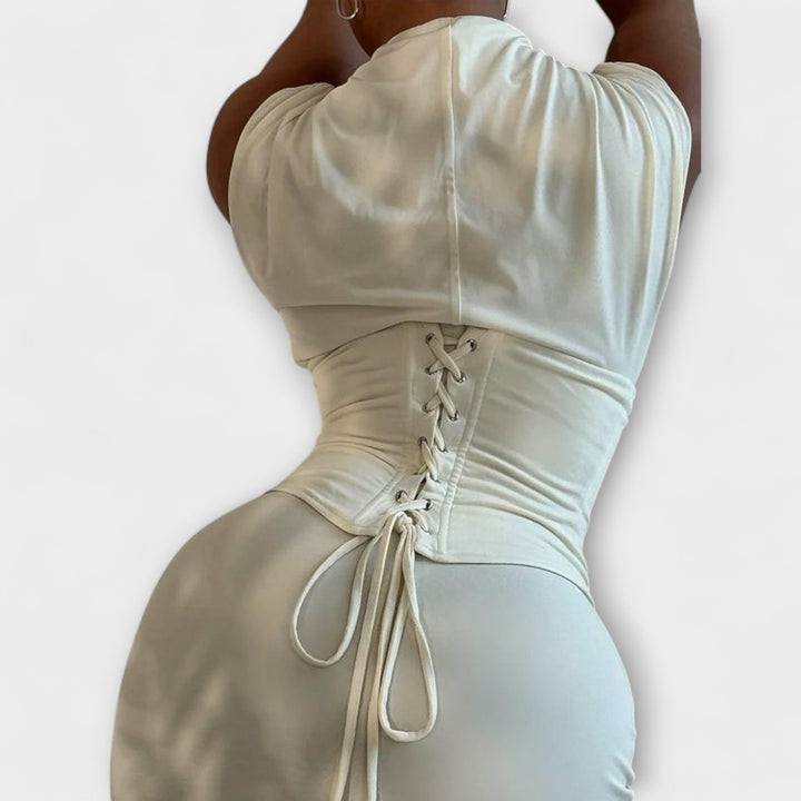 Virene – Robe maxi corset sans épaules