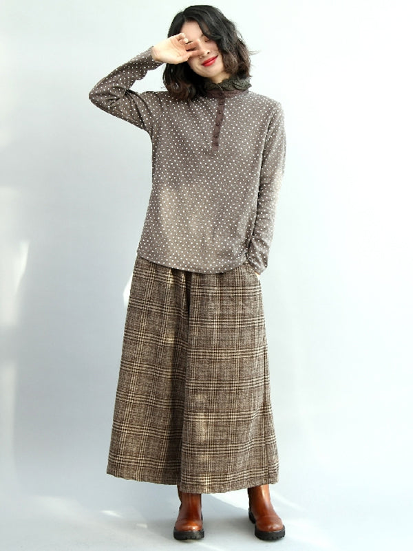 Pantalon Vintage ample à jambes larges et à carreaux, taille élastique
