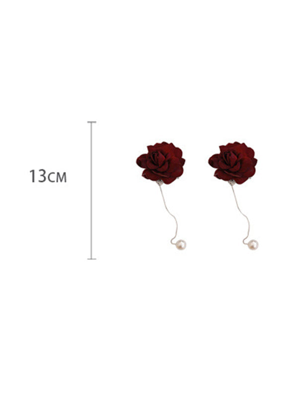 Accessoires de boucles d'oreilles en perles florales Rose rouge Vintage