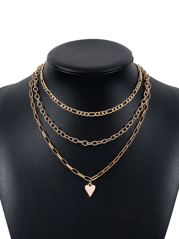 Collier géométrique superposé à chaîne, en forme de cœur