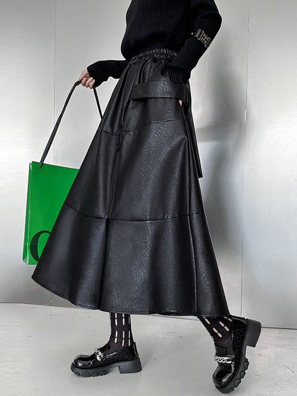 Jupe trapèze tendance à empiècements et fermeture éclair, couleur unie