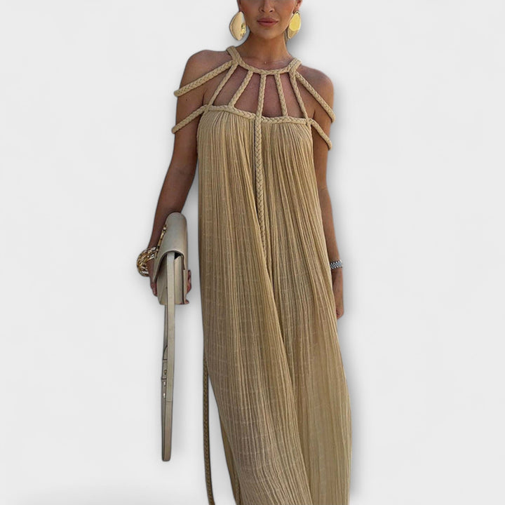 Brinaya – Robe maxi en mélange de lin avec décolleté tressé