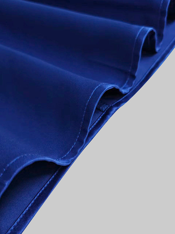 Robe longue ample asymétrique plissée à manches trois-quarts, à empiècements, à col rond