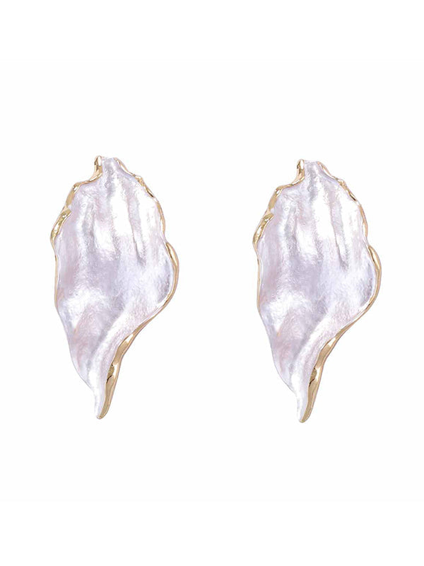 Boucles d'oreilles plissées à coupe irrégulière, à imprimé feuilles