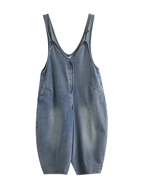 Salopette courte ample boutonnée en jean