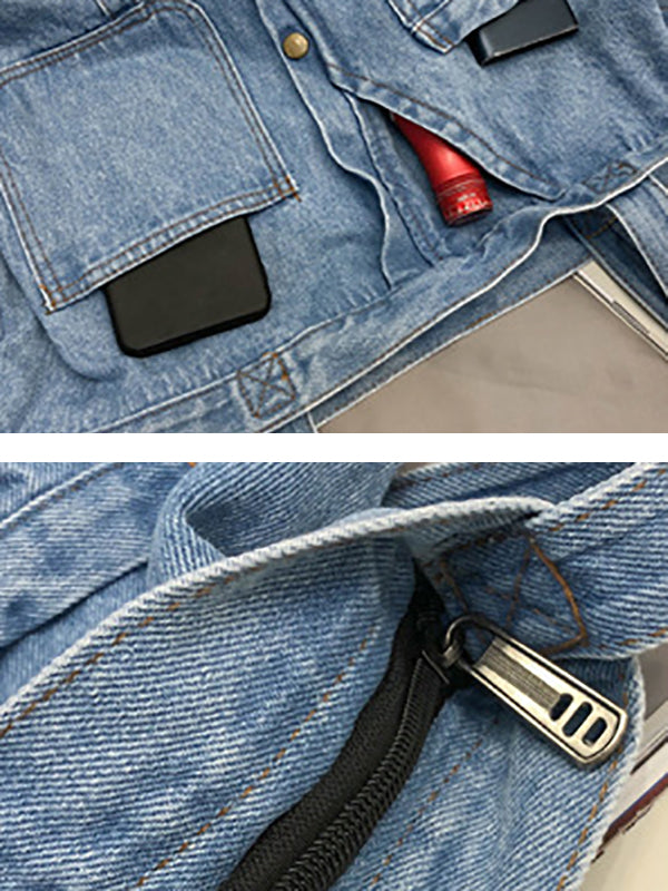 Sac décontracté en jean, à empiècements, couleur unie